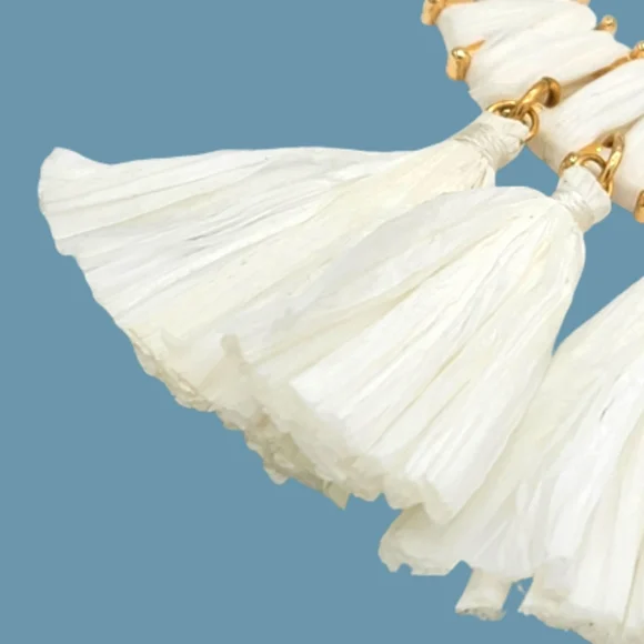 Half Moon Circle Fan Tassel Fringe Opera Lengt Gold tone Textured Chain Necklace - Picture 6 of 9